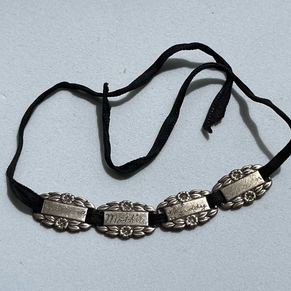 Vintage Sterling Forget Me Not Panel Bracelet On A Black Ribbon